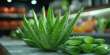 Fresh aloe vera plant with sliced leaves.