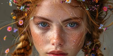 Woman with braided hair adorned with flowers.