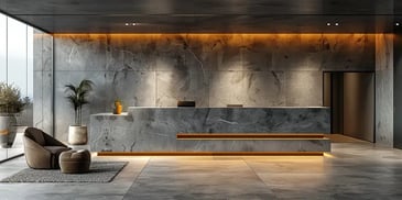 Sleek, modern lobby with marble accents.