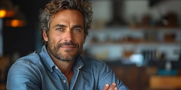 Smiling man with wavy hair and beard.