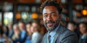 Smiling man in a business meeting.