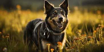 a dog standing in a field