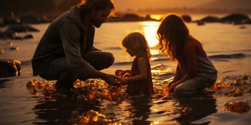 a person and person playing with a child in the water