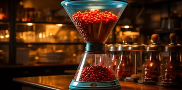 a glass container with red beans inside